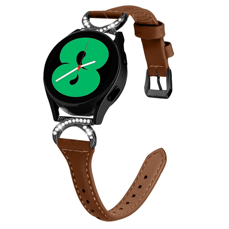 Fed Ægte Læder Og Rhinsten Universal Rem passer til Samsung Smartwatch - Brun#serie_6