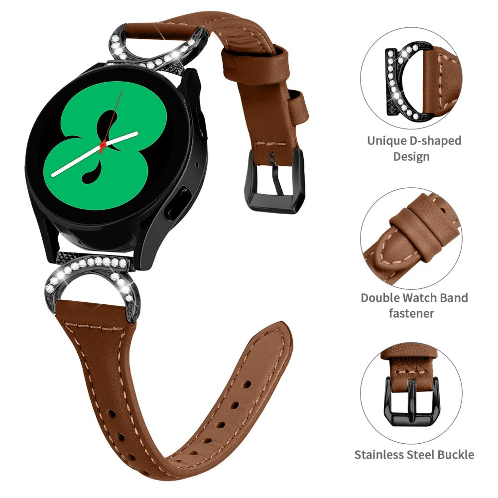 Fed Ægte Læder Og Rhinsten Universal Rem passer til Samsung Smartwatch - Brun#serie_6