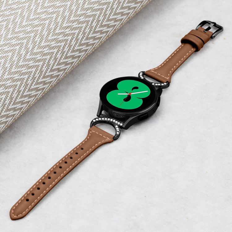 Fed Ægte Læder Og Rhinsten Universal Rem passer til Samsung Smartwatch - Brun#serie_6