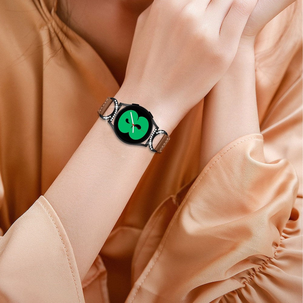 Fed Ægte Læder Og Rhinsten Universal Rem passer til Samsung Smartwatch - Brun#serie_6