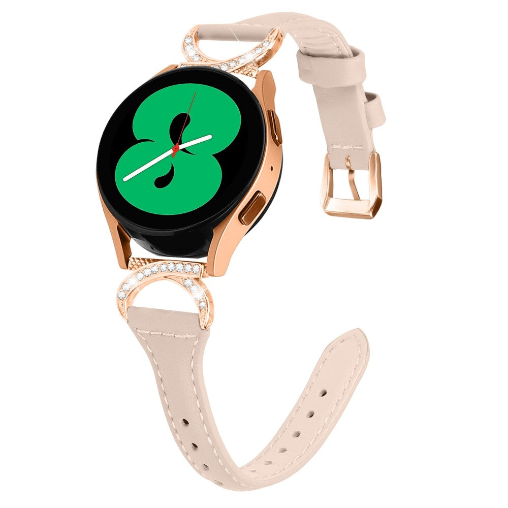Fed Ægte Læder Og Rhinsten Universal Rem passer til Samsung Smartwatch - Beige#serie_5