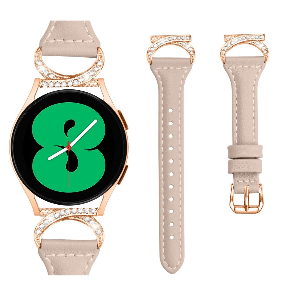 Fed Ægte Læder Og Rhinsten Universal Rem passer til Samsung Smartwatch - Beige#serie_5