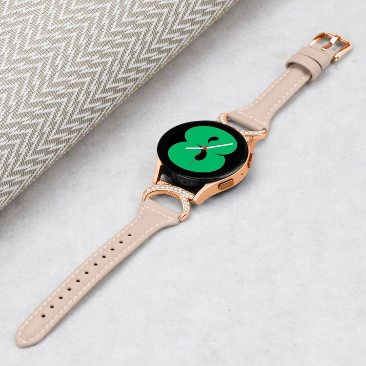 Fed Ægte Læder Og Rhinsten Universal Rem passer til Samsung Smartwatch - Beige#serie_5