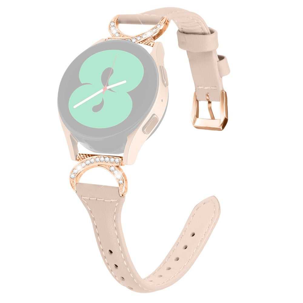 Fed Ægte Læder Og Rhinsten Universal Rem passer til Samsung Smartwatch - Beige#serie_5
