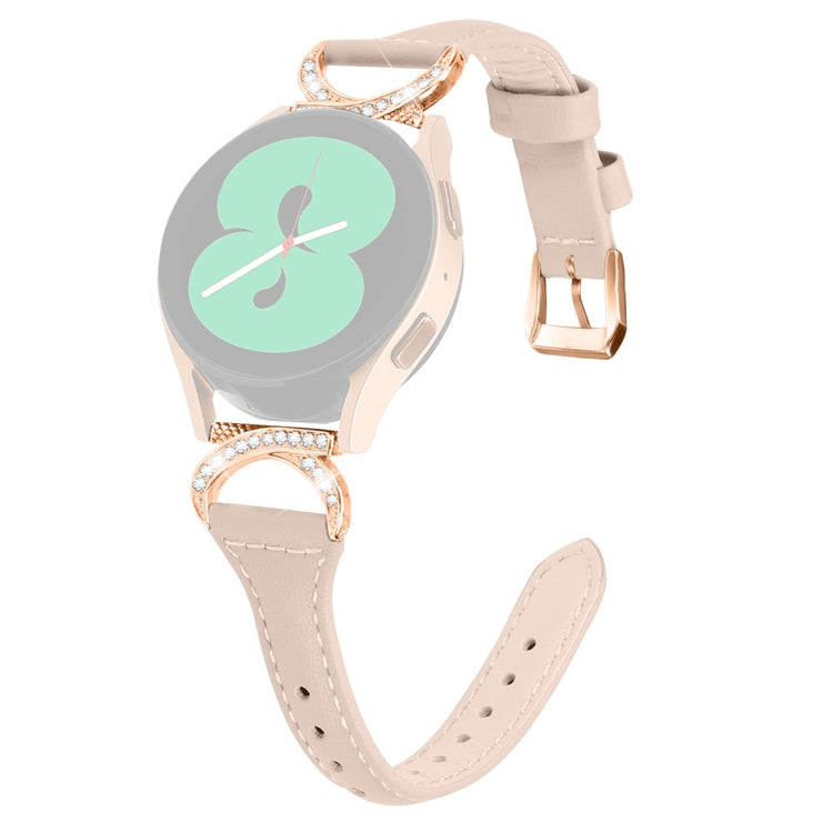 Fed Ægte Læder Og Rhinsten Universal Rem passer til Samsung Smartwatch - Beige#serie_5