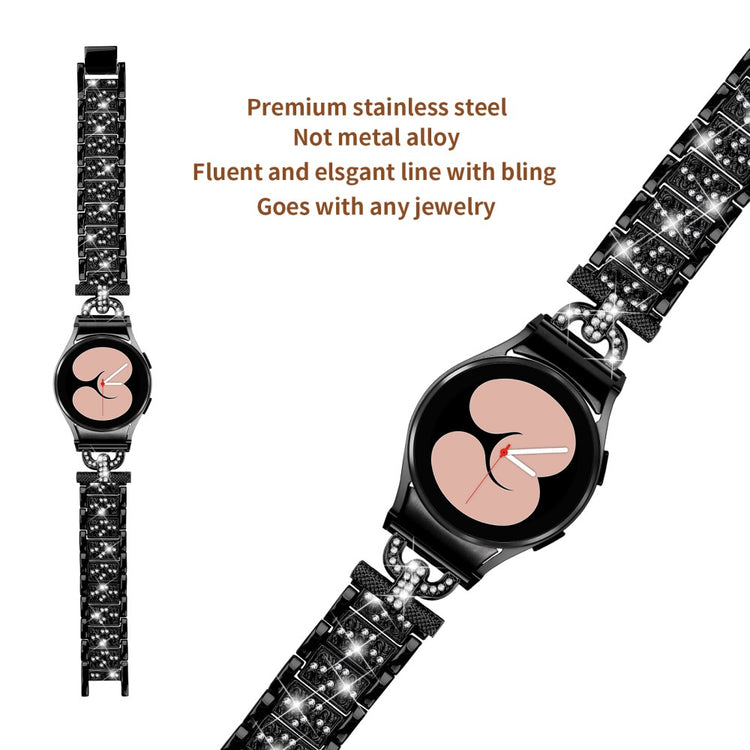 Holdbart Metal Og Rhinsten Universal Rem passer til Samsung Smartwatch - Sort#serie_1