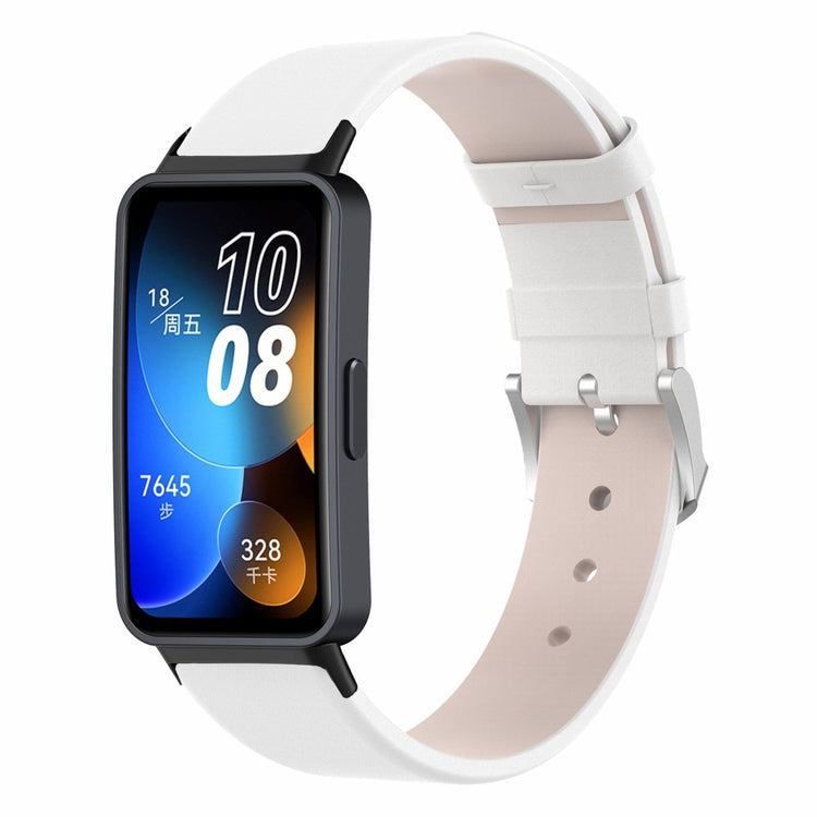 Glimrende Ægte Læder Rem passer til Huawei Band 8 - Hvid#serie_1