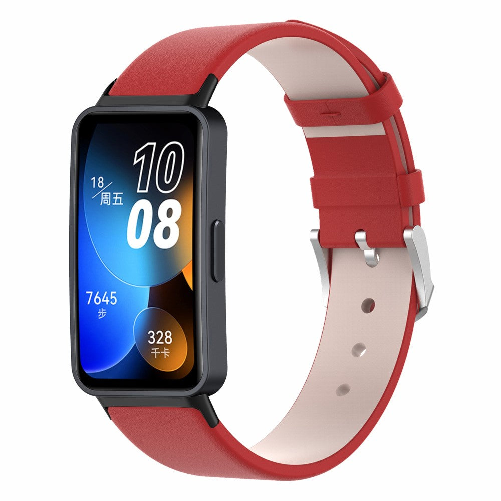 Glimrende Ægte Læder Rem passer til Huawei Band 8 - Rød#serie_2
