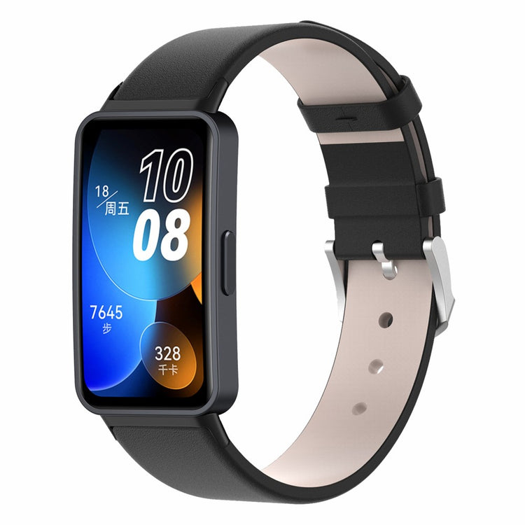 Glimrende Ægte Læder Rem passer til Huawei Band 8 - Sort#serie_3