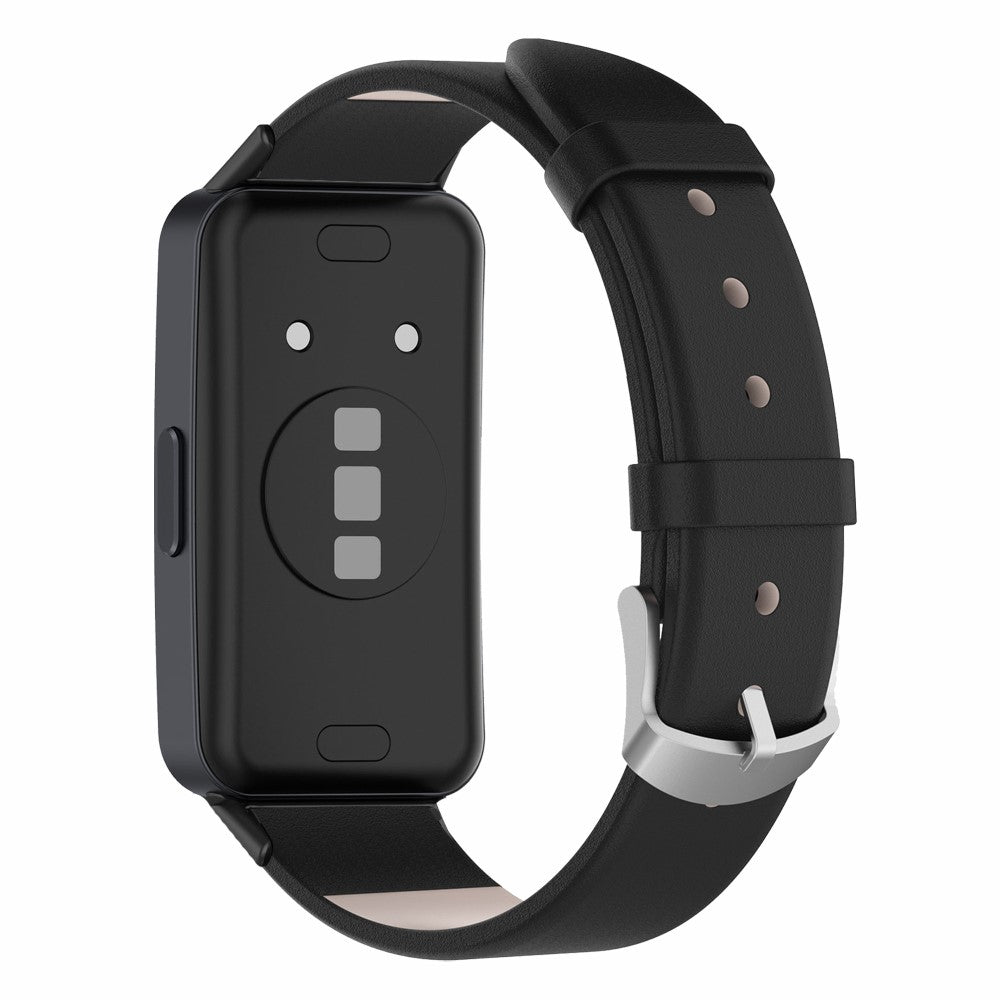 Glimrende Ægte Læder Rem passer til Huawei Band 8 - Sort#serie_3