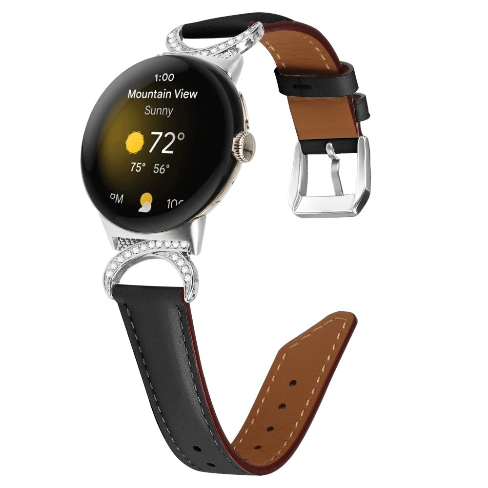 Meget Fed Kunstlæder Rem passer til Google Pixel Watch - Sort#serie_3