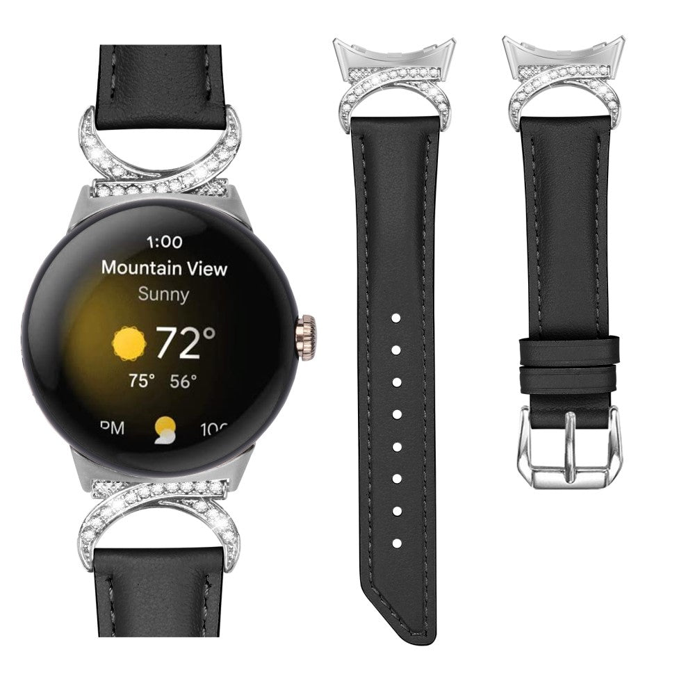 Meget Fed Kunstlæder Rem passer til Google Pixel Watch - Sort#serie_3