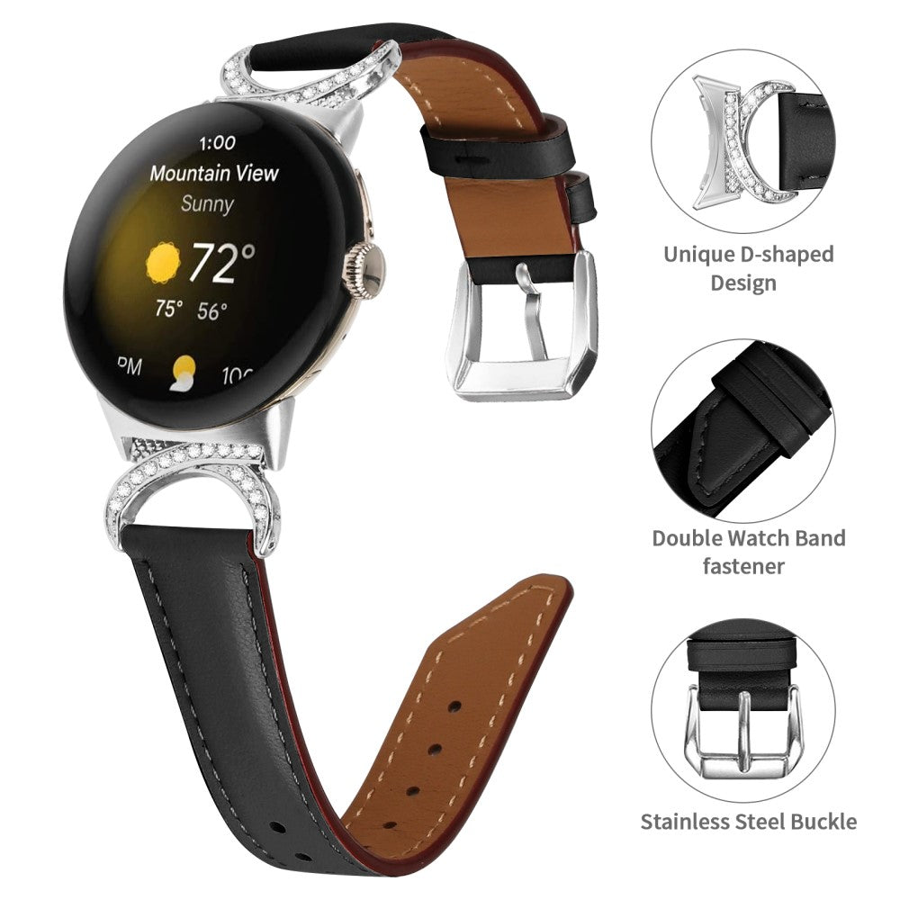 Meget Fed Kunstlæder Rem passer til Google Pixel Watch - Sort#serie_3