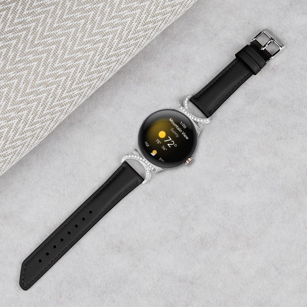Meget Fed Kunstlæder Rem passer til Google Pixel Watch - Sort#serie_3