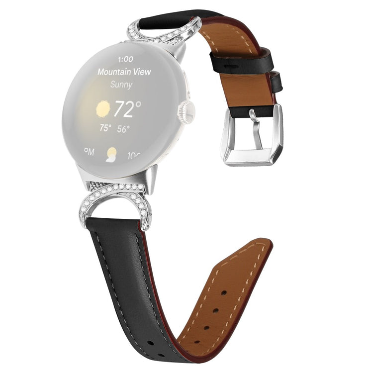 Meget Fed Kunstlæder Rem passer til Google Pixel Watch - Sort#serie_3