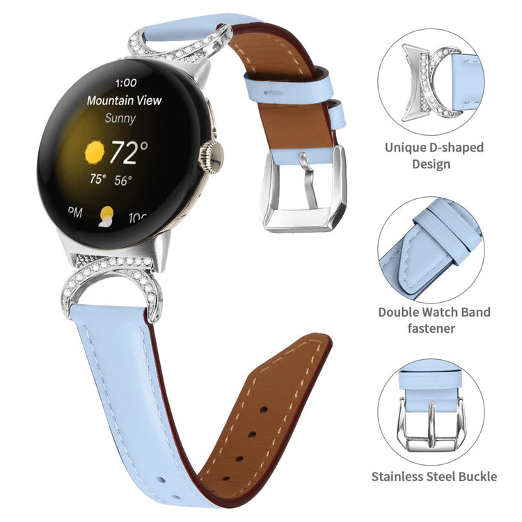 Meget Fed Kunstlæder Rem passer til Google Pixel Watch - Blå#serie_4