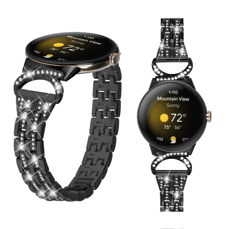 Meget Cool Metal Og Rhinsten Rem passer til Google Pixel Watch - Sort#serie_1