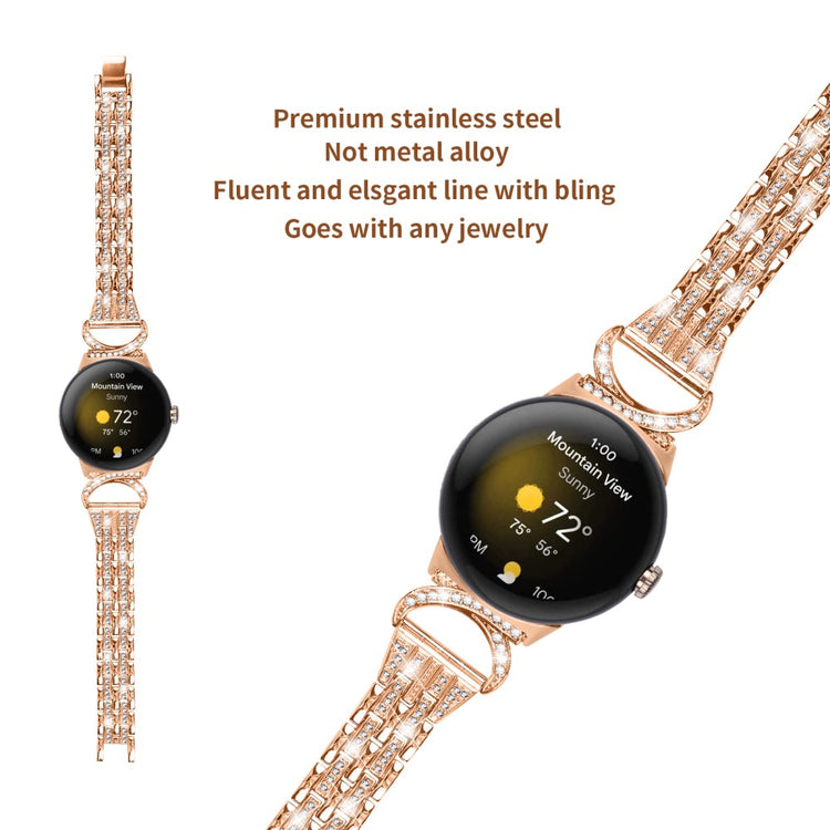 Meget Cool Metal Og Rhinsten Rem passer til Google Pixel Watch - Guld#serie_2