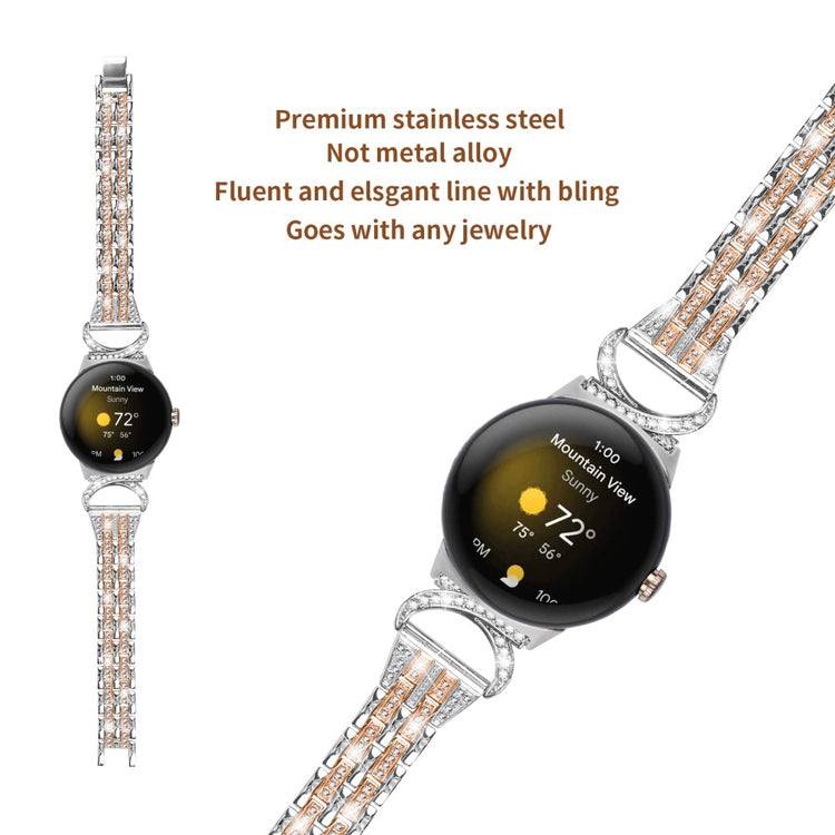 Meget Cool Metal Og Rhinsten Rem passer til Google Pixel Watch - Sølv#serie_3