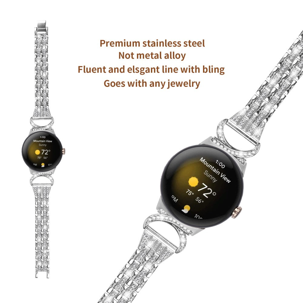 Meget Cool Metal Og Rhinsten Rem passer til Google Pixel Watch - Sølv#serie_4