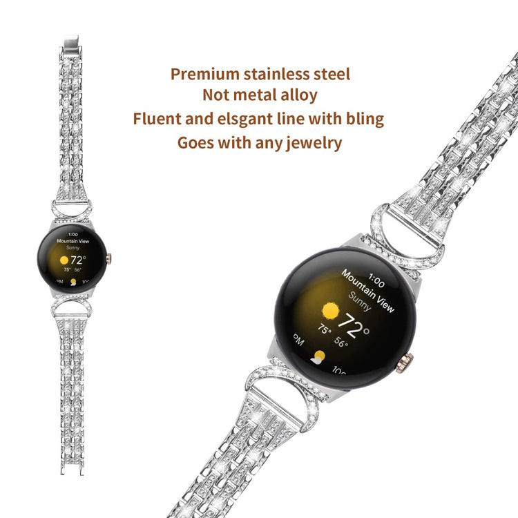 Meget Cool Metal Og Rhinsten Rem passer til Google Pixel Watch - Sølv#serie_4