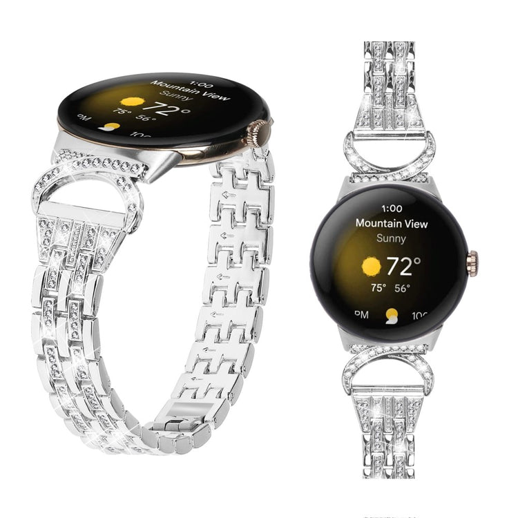 Meget Cool Metal Og Rhinsten Rem passer til Google Pixel Watch - Sølv#serie_4