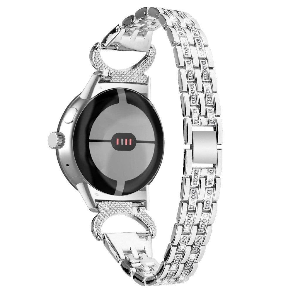 Meget Cool Metal Og Rhinsten Rem passer til Google Pixel Watch - Sølv#serie_4