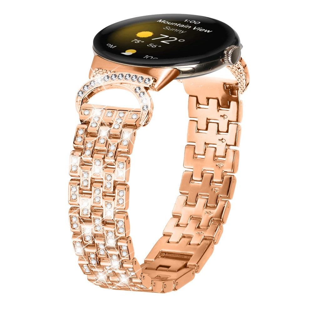 Mega Kønt Metal Og Rhinsten Rem passer til Google Pixel Watch - Guld#serie_2