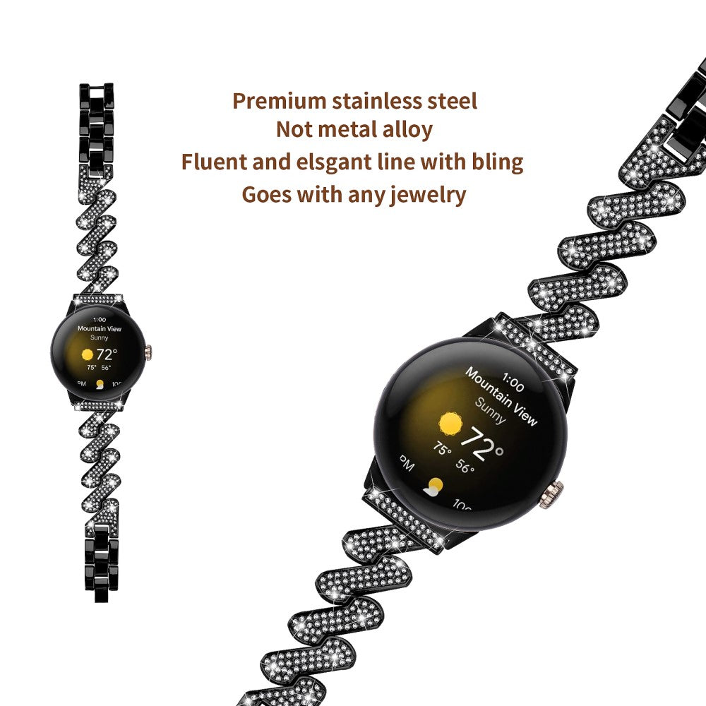 Helt Vildt Fint Metal Og Rhinsten Rem passer til Google Pixel Watch - Sort#serie_1