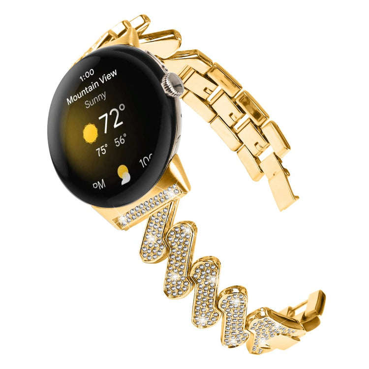 Helt Vildt Fint Metal Og Rhinsten Rem passer til Google Pixel Watch - Guld#serie_2