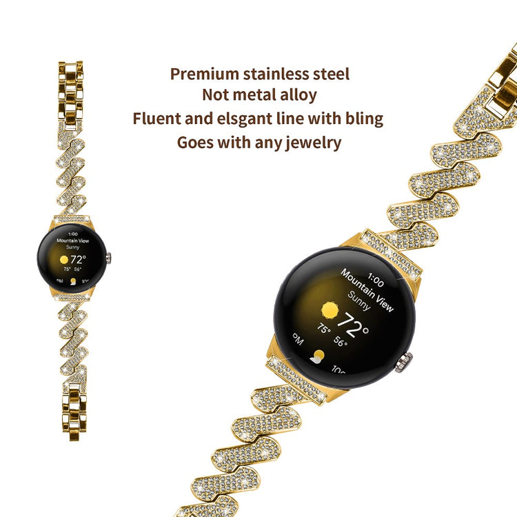 Helt Vildt Fint Metal Og Rhinsten Rem passer til Google Pixel Watch - Guld#serie_2