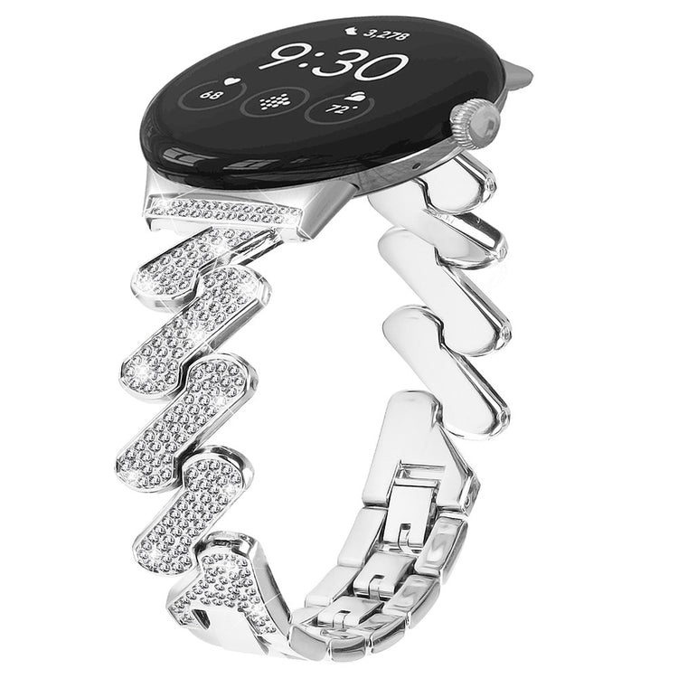Helt Vildt Fint Metal Og Rhinsten Rem passer til Google Pixel Watch - Sølv#serie_4