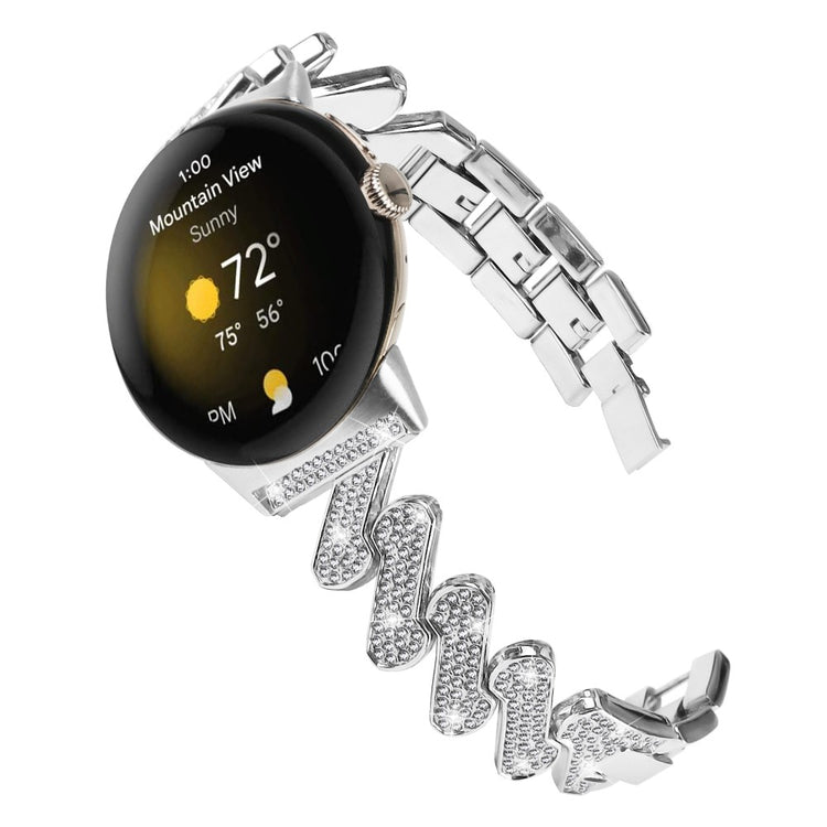 Helt Vildt Fint Metal Og Rhinsten Rem passer til Google Pixel Watch - Sølv#serie_4