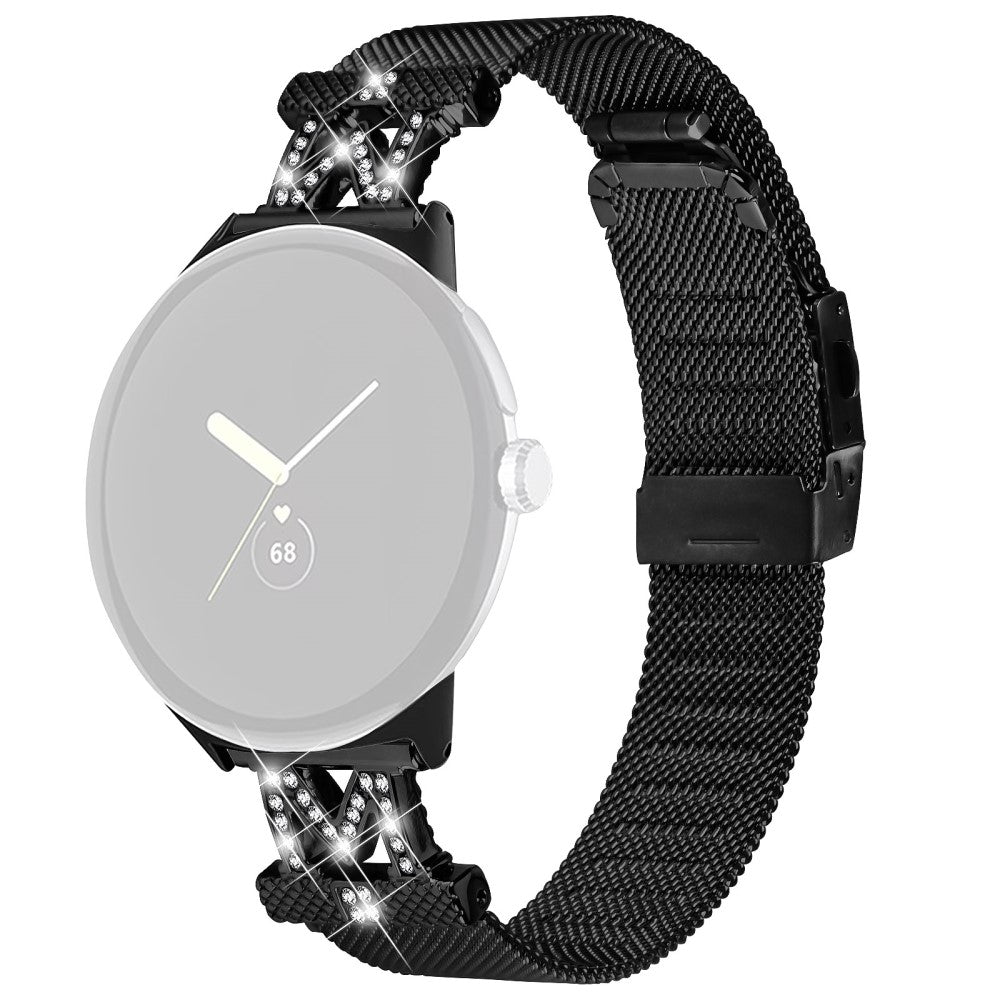 Google Pixel Watch rhinestone décor metal strap with buckle - Black#serie_1