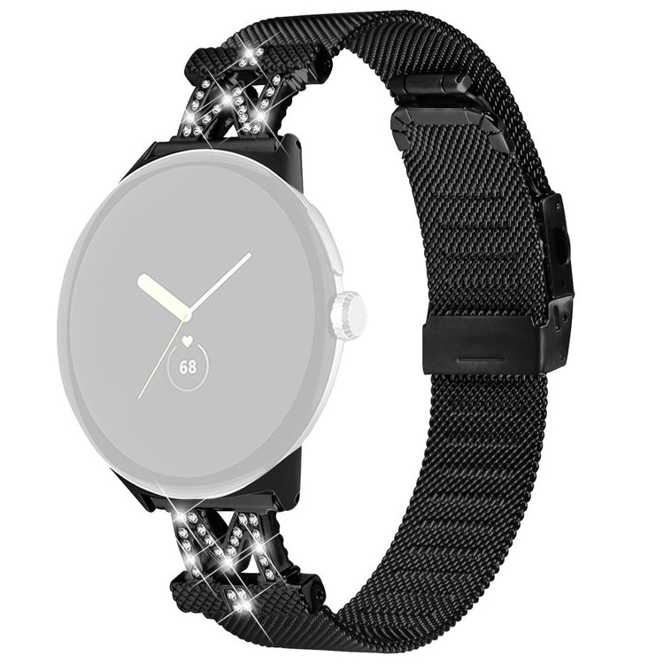 Google Pixel Watch rhinestone décor metal strap with buckle - Black#serie_1