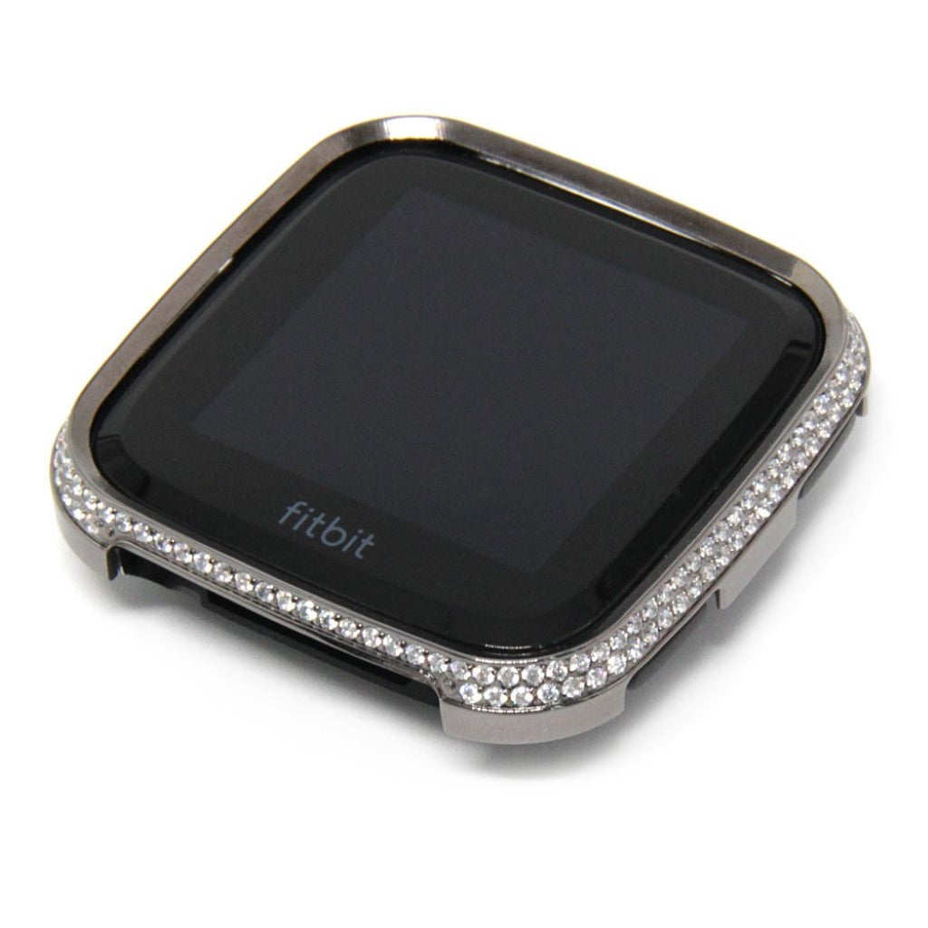 Mega Fed Fitbit Versa Metal og Rhinsten Cover - Sort#serie_4