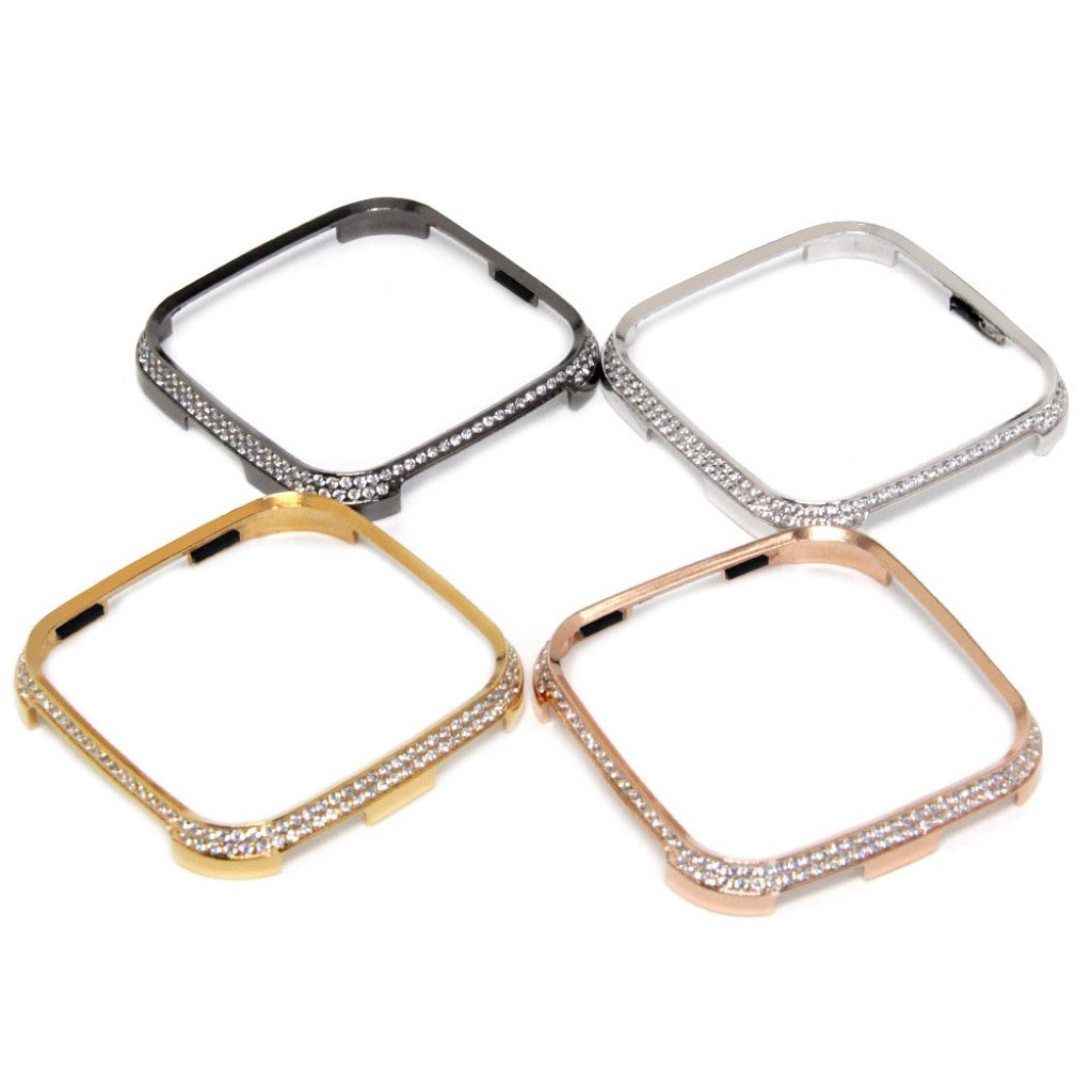 Mega Fed Fitbit Versa Metal og Rhinsten Cover - Sort#serie_4