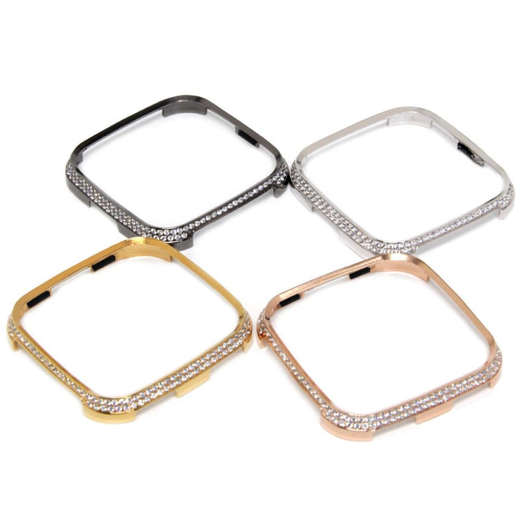 Mega Fed Fitbit Versa Metal og Rhinsten Cover - Sort#serie_4