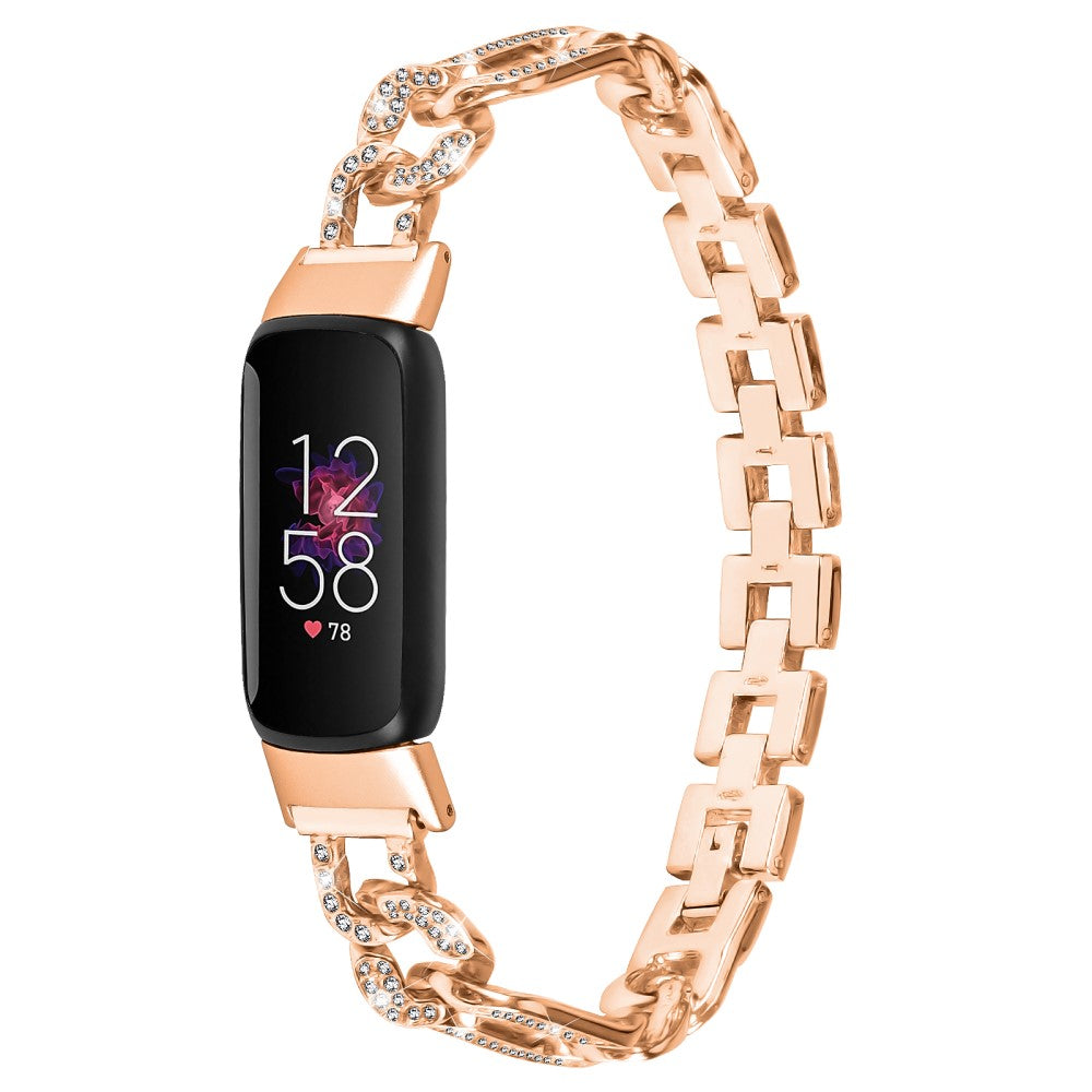 Rigtigt Hårdfør Metal Og Rhinsten Rem passer til Fitbit Luxe - Pink#serie_2