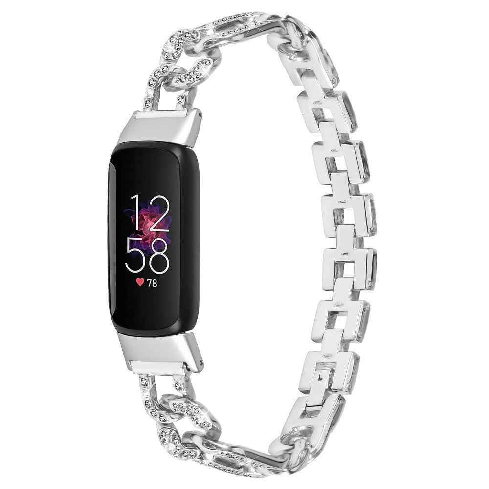 Rigtigt Hårdfør Metal Og Rhinsten Rem passer til Fitbit Luxe - Sølv#serie_3