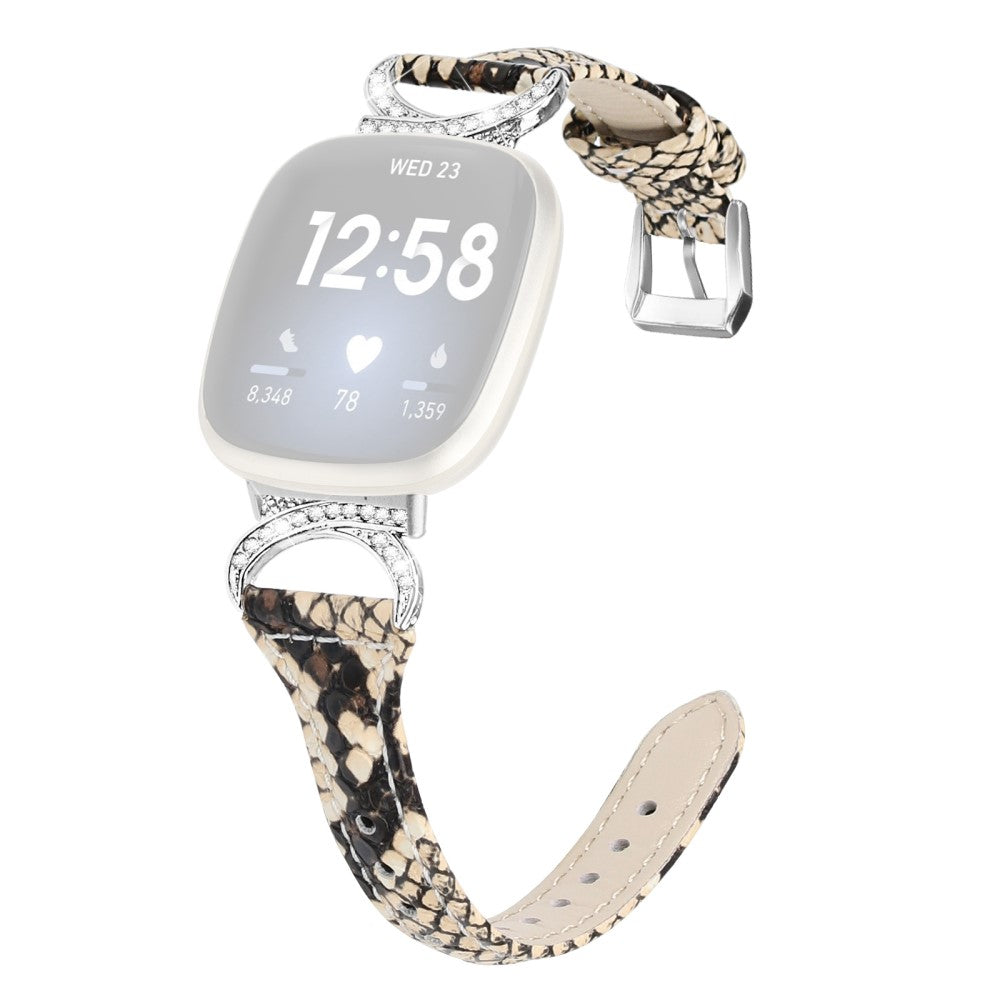 Godt Ægte Læder Og Rhinsten Universal Rem passer til Fitbit Smartwatch - Hvid#serie_4