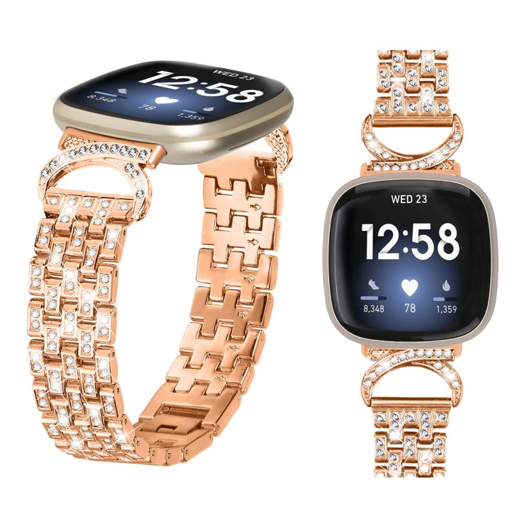 Metal Og Rhinsten Universal Rem passer til Fitbit Sense 2 / Fitbit Versa 4 - Guld#serie_2