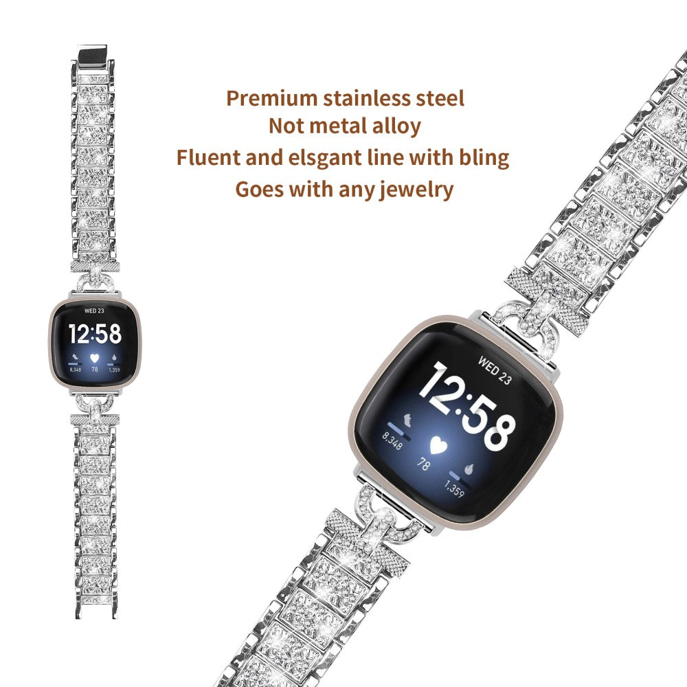 Metal Og Rhinsten Universal Rem passer til Fitbit Sense 2 / Fitbit Versa 4 - Sølv#serie_4