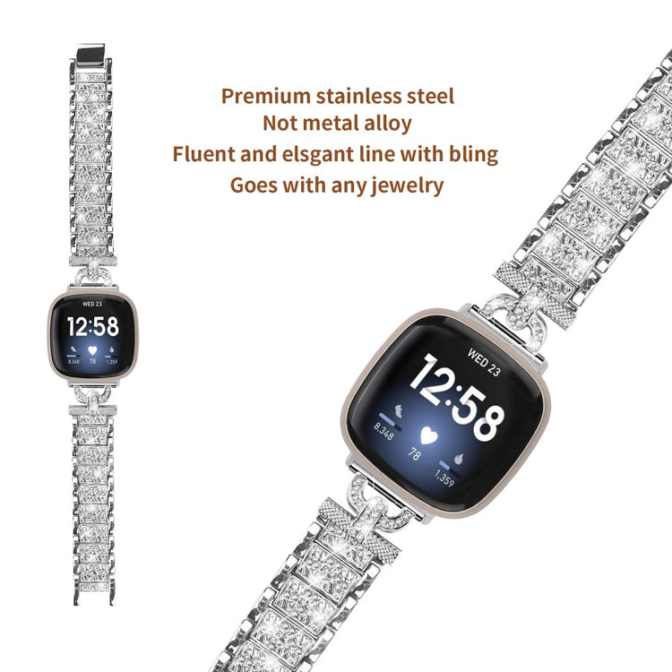 Metal Og Rhinsten Universal Rem passer til Fitbit Sense 2 / Fitbit Versa 4 - Sølv#serie_4