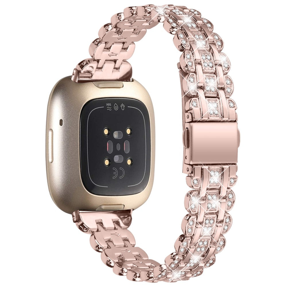 Metal Og Rhinsten Universal Rem passer til Fitbit Sense 2 / Fitbit Versa 4 - Pink#serie_2