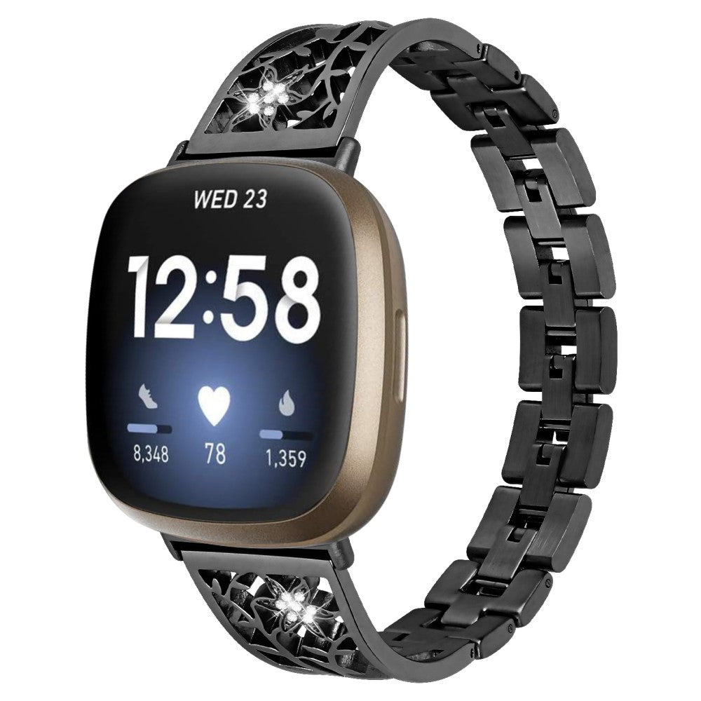 Metal Og Rhinsten Universal Rem passer til Fitbit Sense 2 / Fitbit Versa 4 - Sort#serie_1