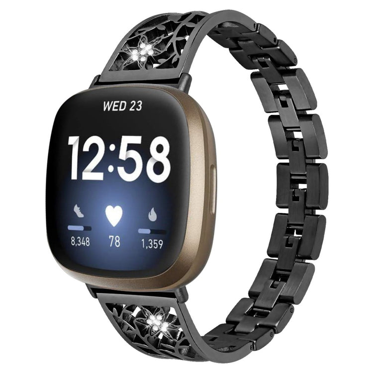 Metal Og Rhinsten Universal Rem passer til Fitbit Sense 2 / Fitbit Versa 4 - Sort#serie_1