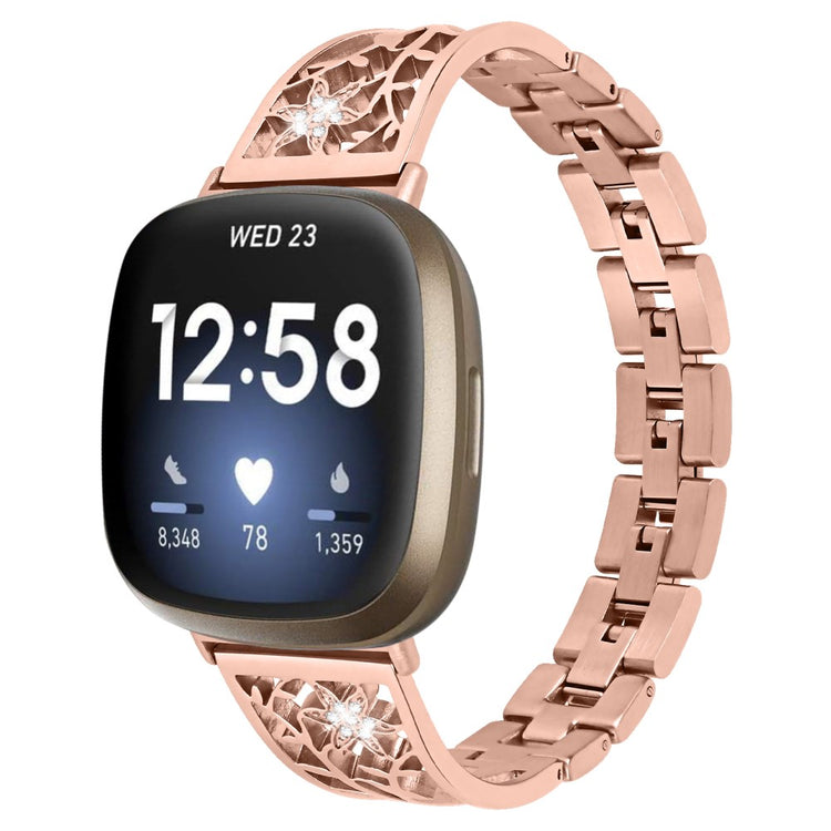 Metal Og Rhinsten Universal Rem passer til Fitbit Sense 2 / Fitbit Versa 4 - Pink#serie_2