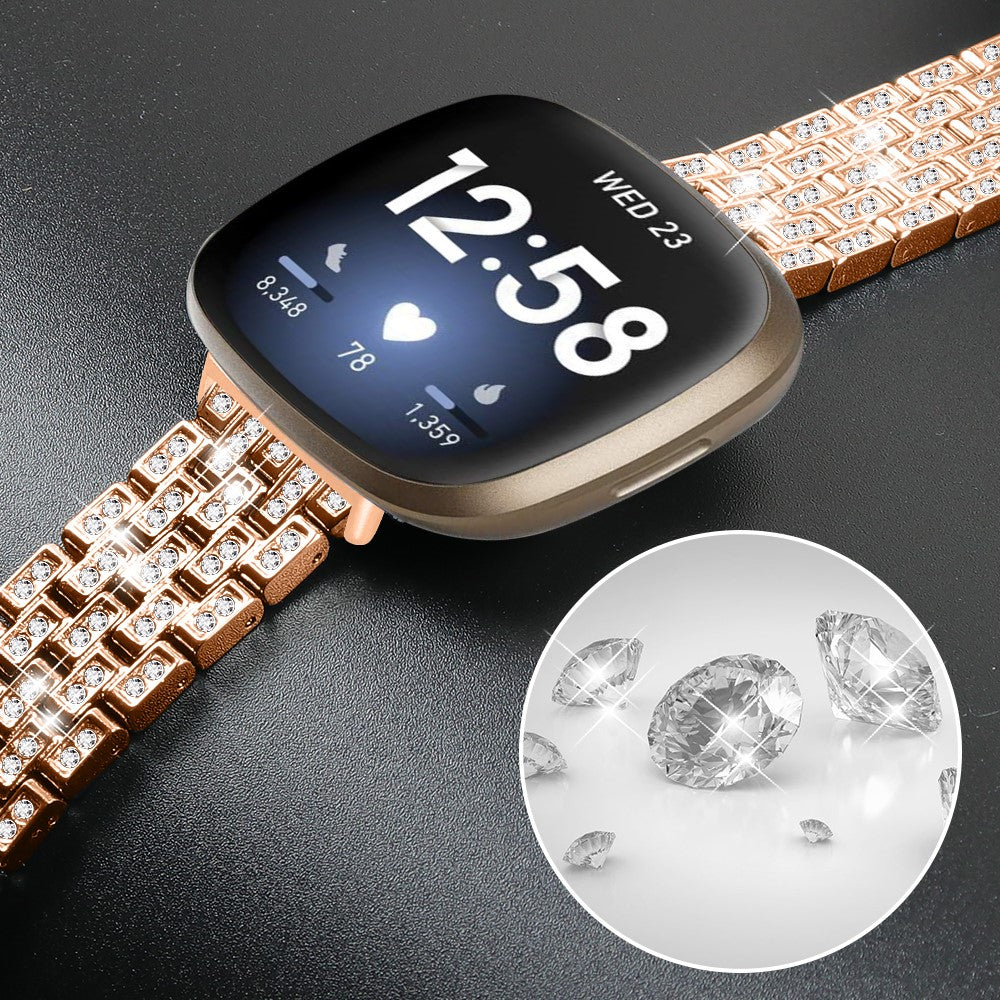 Metal Og Rhinsten Universal Rem passer til Fitbit Sense 2 / Fitbit Versa 4 - Pink#serie_1