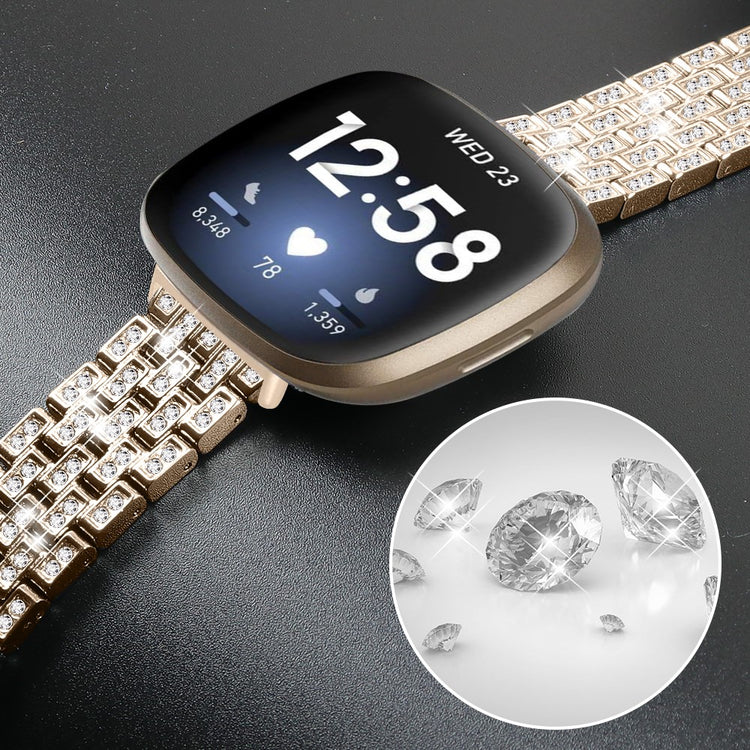 Metal Og Rhinsten Universal Rem passer til Fitbit Sense 2 / Fitbit Versa 4 - Guld#serie_3